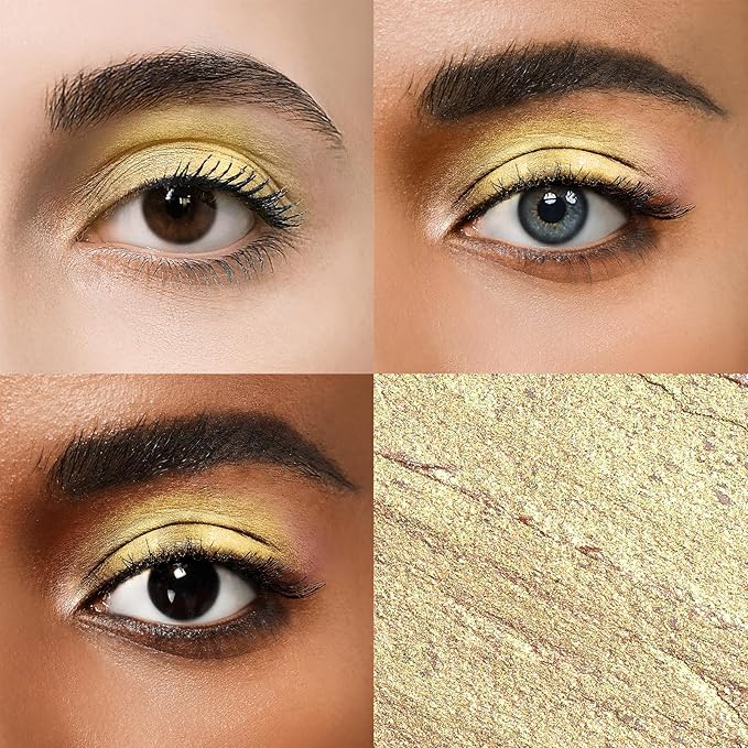 Cream Waterproof Hypoallergenic Eyeshadow Stick, long wear Metallic Glitter Matte Eye Shadow Pencil With Makeup Brush, Eye Brightener, 53 Gold Metallic