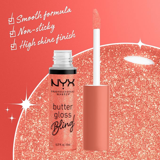 NYX Professional Makeup Butter Gloss Bling Lip Gloss, Non Sticky and Shiny Vegan Lip Makeup - Dripped Out