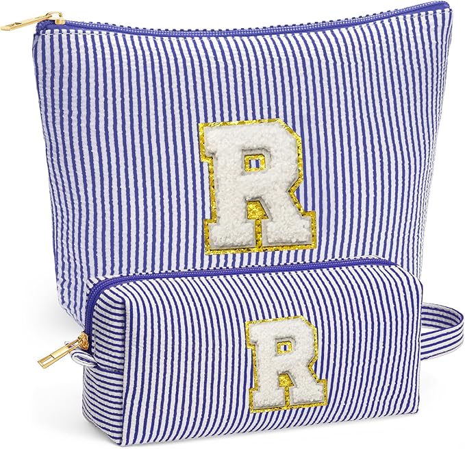 Initial Travel Toiletry Bag for Women - Travel Essentials, Travel Makeup Bag Cosmetic Make up Bag Birthday Gifts for Women, Blue Letter R