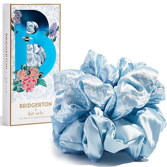 Bridgerton x Kitsch Satin Scrunchies for Women, No Snag, No Tugging, Soft & Comfortable Scrunchies for Girls, Perfect for Day or Night | Ideal Gifts for Women - Toile De Blue