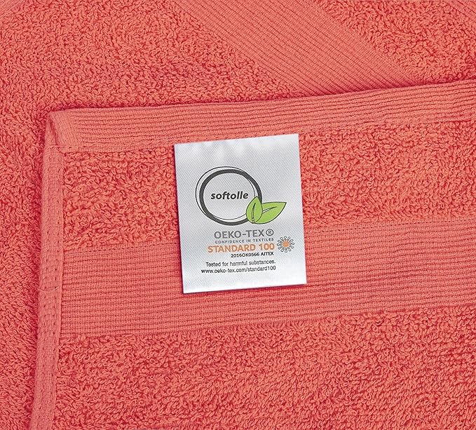 Softolle 100% Cotton Washcloths 24 Pack (12x12 Inches) Soft, Highly Absorbent Washcloth, Face Towels, Wash Cloths for Face, Ring Spun, Bulk Pack (Coral)