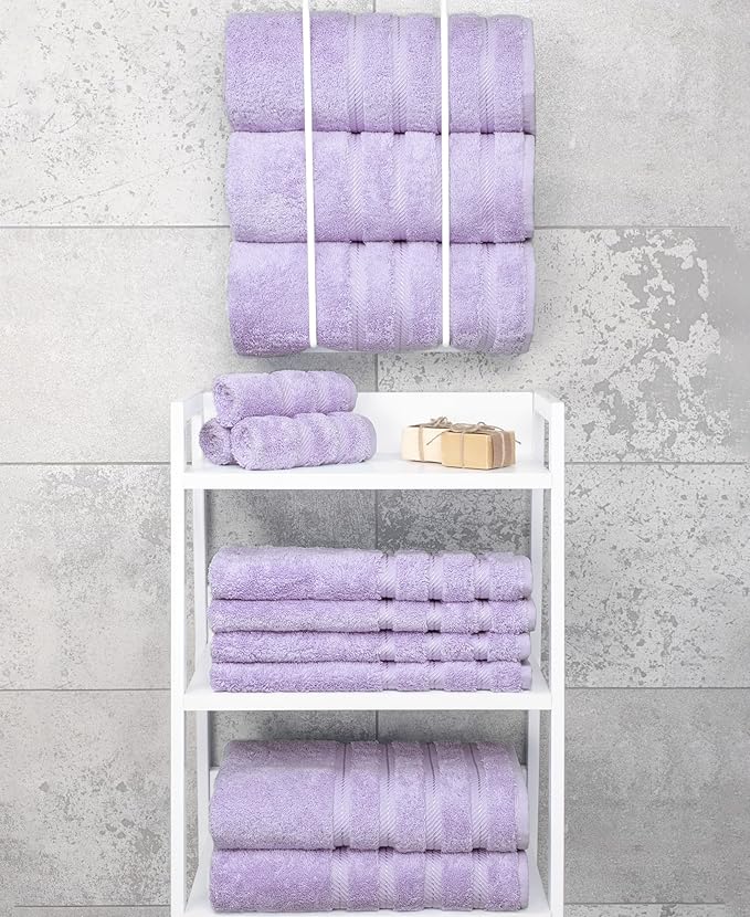 American Soft Linen Luxury 4 Piece Bath Towel Set, 600 GSM 100% Cotton Turkish Bath Towels for Bathroom, 27x54 in Extra Large Bathroom Shower Towels, Lilac