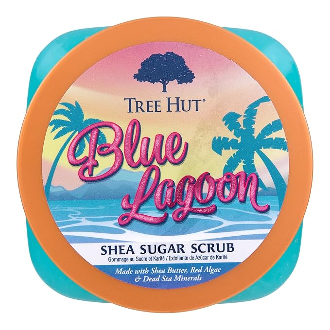 Tree Hut Blue Lagoon Shea Sugar Scrub, Exfoliating, Hydrating & Moisturizing Body Scrub with Shea Butter & Nourishing Essential Oils, Smooth & Soften Skin, 18 oz
