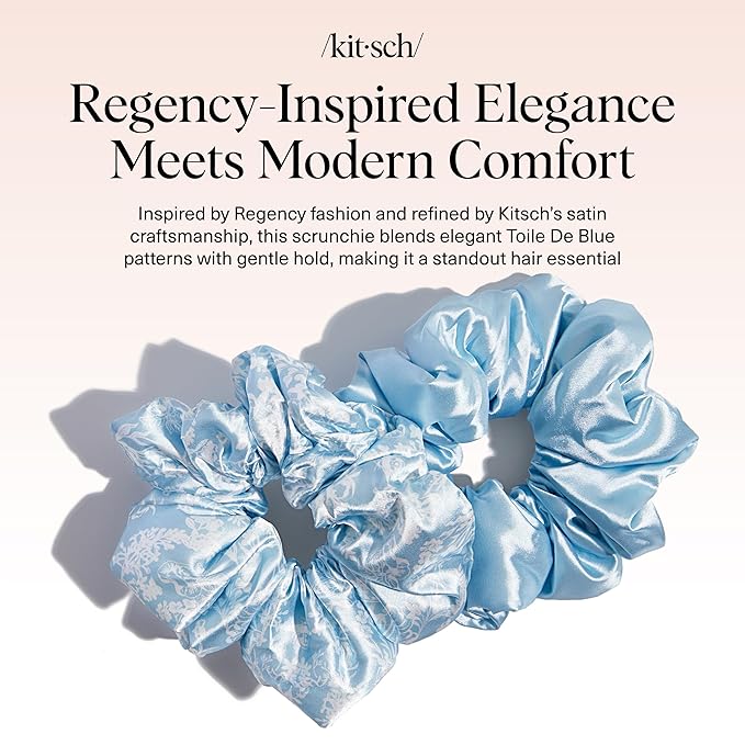 Bridgerton x Kitsch Satin Scrunchies for Women, No Snag, No Tugging, Soft & Comfortable Scrunchies for Girls, Perfect for Day or Night | Ideal Gifts for Women - Toile De Blue