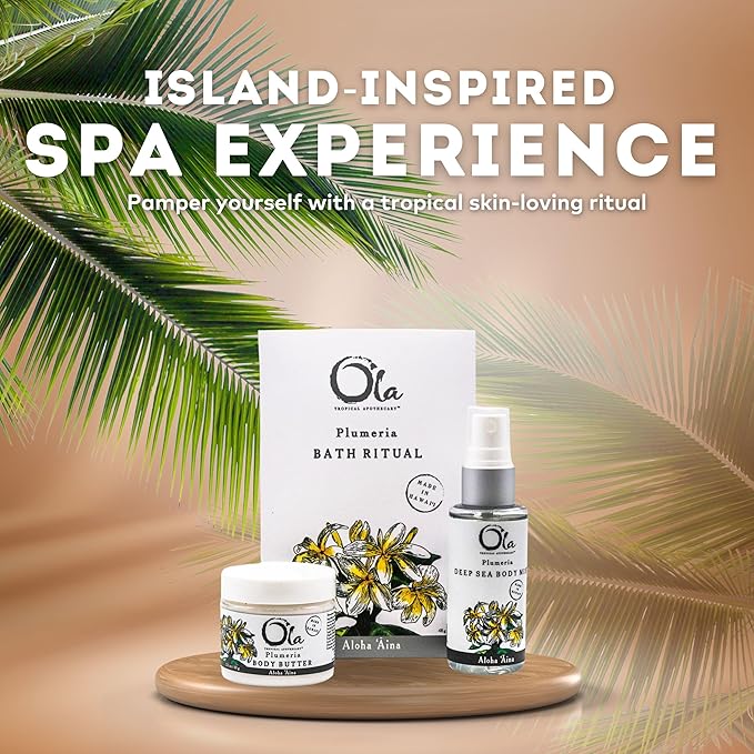Ola Tropical Apothecary Plumeria Gift Set - Body Butter, Deep Sea Mist, and Bath Ritual