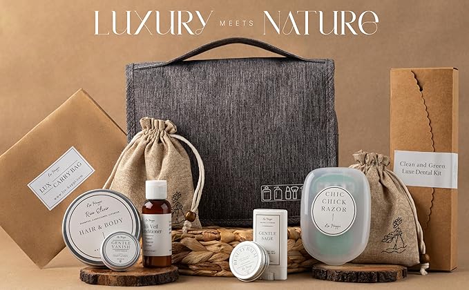 Travel Gift Box for Women - Luxury Spa Natural Organic Convenience Kit, Mini Travel Sized Toiletries, Honeymoon Vacation Essentials, Bridesmaid Gifts, Hospital, Postpartum, Get Well, Self Care Package