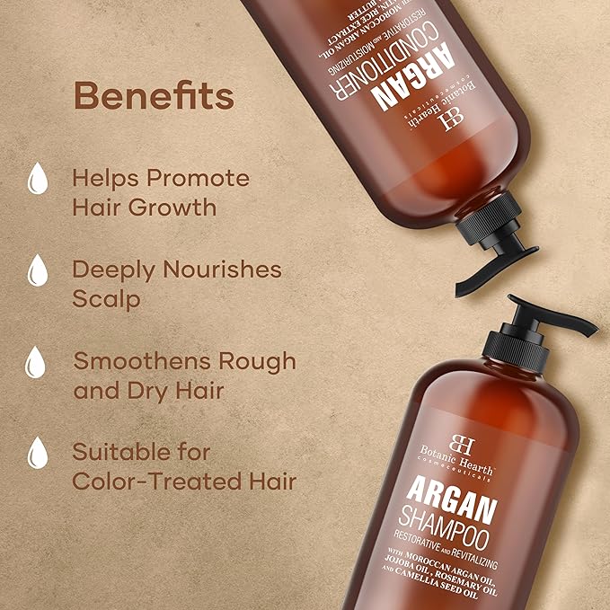 Botanic Hearth Argan Oil Shampoo And Conditioner Set | 16 Fl Oz Each With Keratin, Restorative & Moisturizing, Sulfate Free | All Hair Types & Color Treated Hair, Men And Women | (Packaging May Vary)