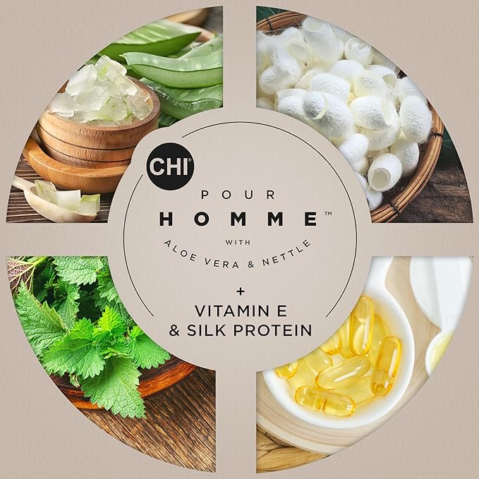 CHI Pour Homme Styling Gel for Men, Firm Hold Hair Gel for Maximum Shine & Defined Styles, Made With Aloe Vera & Nettle, Fresh, Woody Scent, 3 oz