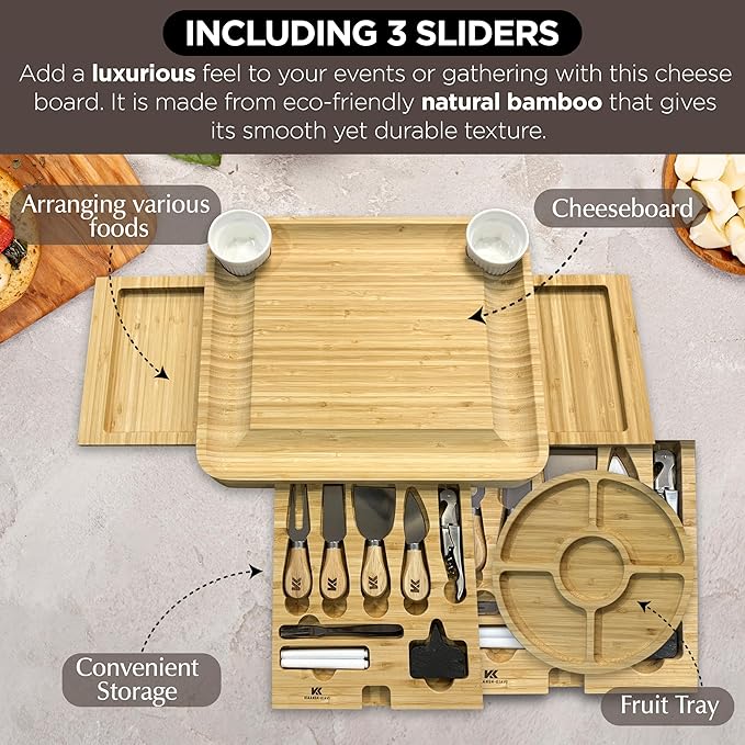 Kiaansh and Kiavi Charcuterie Boards Gift Set: Bamboo Cheese Board Set. Perfect for wedding gifts, Bridal shower and House Warming Gifts., Large