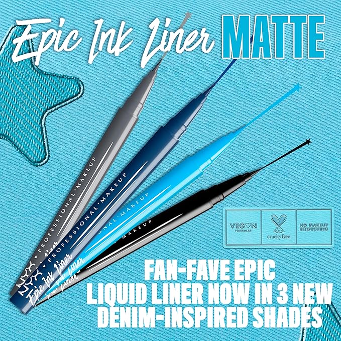 NYX PROFESSIONAL MAKEUP Epic Ink Liner, Waterproof Matte Liquid Eyeliner with Vegan Formula - Stone Washed (Grey)