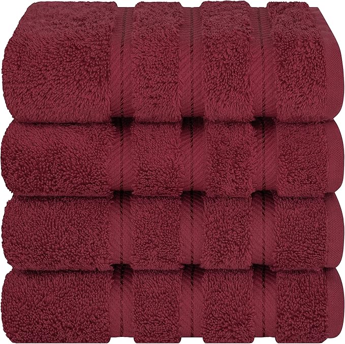 American Soft Linen Luxury Hand Towels for Bathroom, 600 GSM 100% Cotton Turkish 4 Piece Hand Towel Set, 600 GSM Hand Face Towels for Kitchen, Bordeaux Red Hand Towels