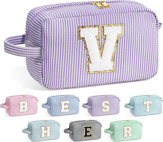 YOOLIFE Travel Makeup Cosmetic Bag - Personalized Monogram Cute Initial Makeup Bags Cosmetic Toiletry Bag Pouch Make Up Case for Women Her Best Friend Friendship Teacher, Birthday Gifts for Women V