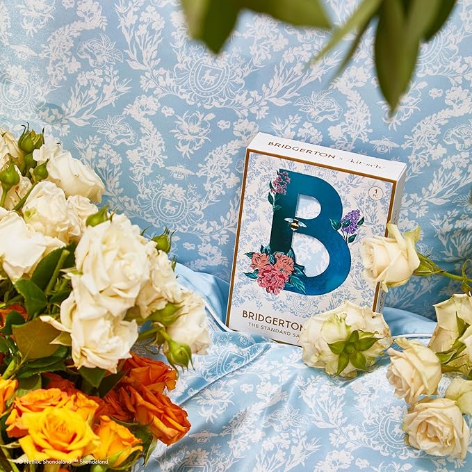 Kitsch x Bridgerton Satin Pillowcase with Zipper for Hair Skin, Softer Than Silk Pillow Cases, Wrinkle-Free, Cooling Satin Pillow Covers, Bridgerton - Toile De Blue, Standard Size (19"x26")