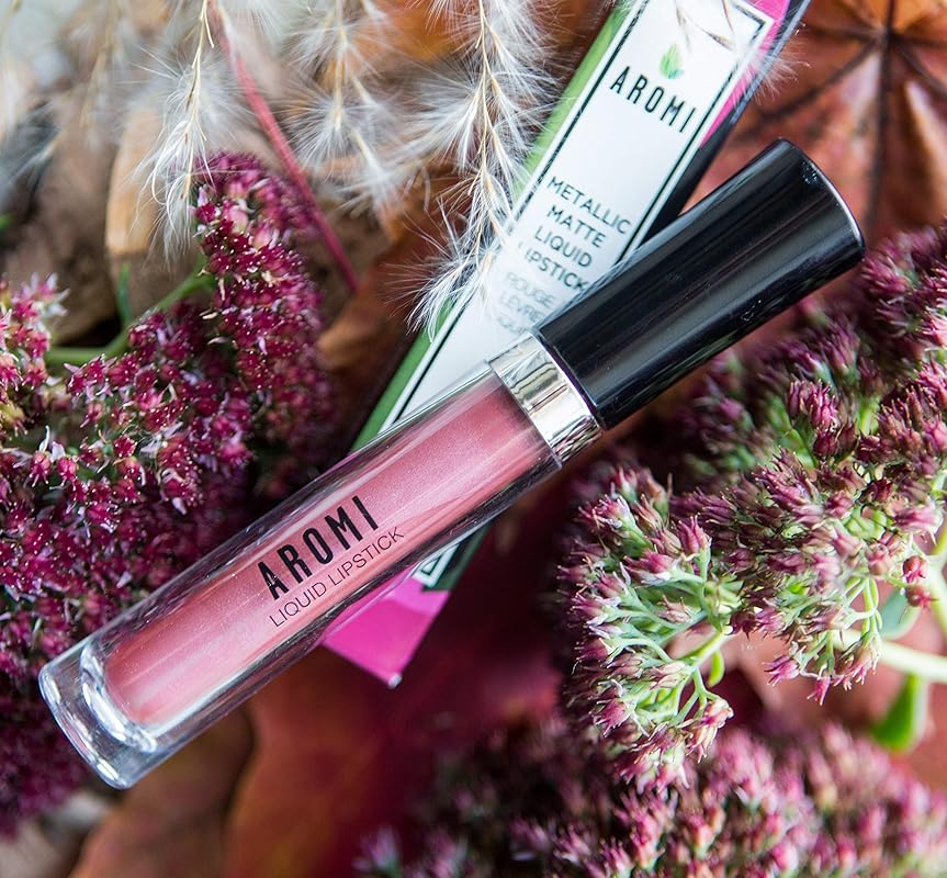 Aromi Rosy Peach Metallic Liquid Lipstick | Rose Gold Lip Color with Shimmery Finish, Vegan, Cruelty-free, Long-lasting and Smudge Proof Lipstick, Handmade (Pumpkin Spice)