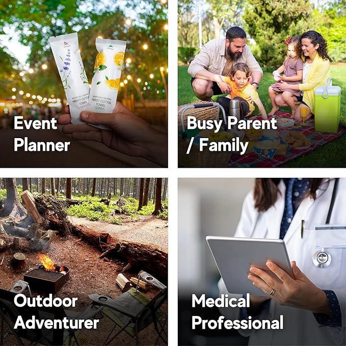 30 Hot or Cold Wrapped Moist Towels –9'' x 9" Moist Towelettes Individually Wrapped Scented Disposable Face & Hand –Pre-Moistened Hand Wipes Soft Refreshing, Travel, Spa, Restaurant- Citrus/Lemon