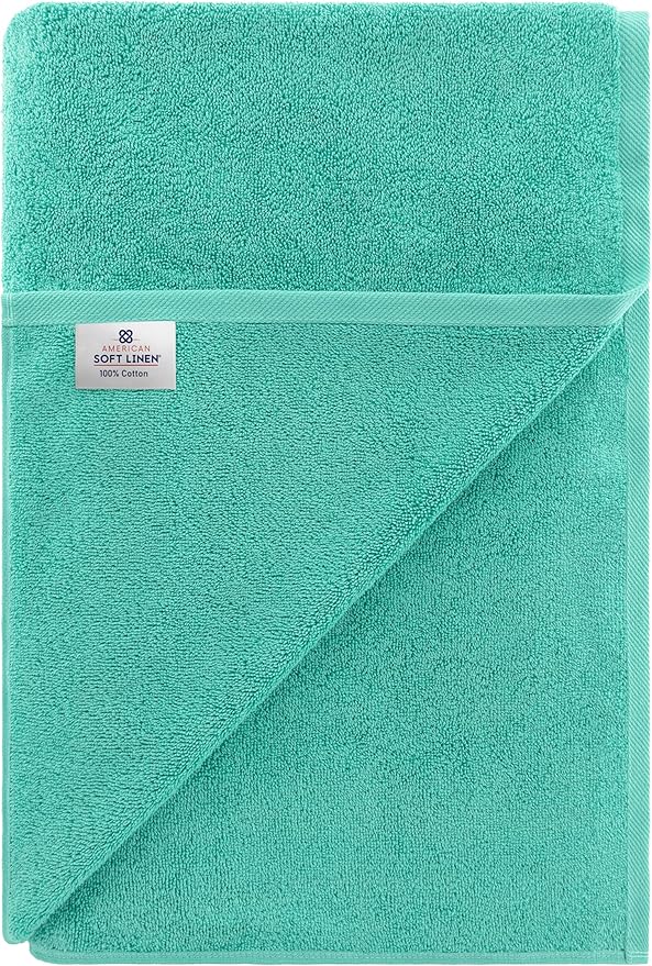 American Soft Linen Oversized Bath Sheet 40x80 Extra Large for Bathroom, 600 GSM 100% Cotton Turkish Jumbo Bathsheet Towels for Adults, Turquoise Bath Sheet
