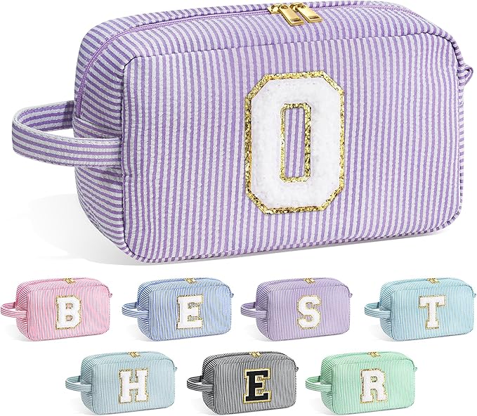 YOOLIFE Birthday Gifts for 4 5 6 7 8 9 10 11 12 13 14 15 16 Year Old Girl Gifts, Purple Gifts for Women Teen Girls Kids Her Daughter, Monogram Initial Girls Makeup Bag, Letter O
