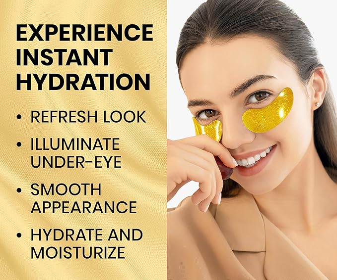 Stylia Under Eye Patches for Dark Circles and Puffy Eyes (30 Pairs) - 24k Gold Under Eye Mask with Vitamin C, Hyaluronic Acid, Pearl Extract - Eye Masks for Dark Circles and Puffiness