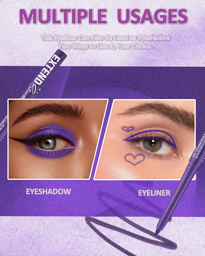 Purple Mascara and Plum Eyeliner Set,5D Waterproof Mascara Volume and Length Natural Lengthening Curling, Smudge Proof Purple Eyeliner Pencil, Natural Eye Makeup Gift Kit for Women in Halloween Set-03