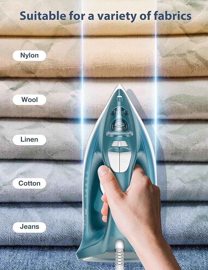 Sundu Steam Iron for Clothes with Rapid Heating Ceramic Coated Soleplate, 1500W with Precise Thermostat Dial, Self-Cleaning, Auto-Off, 15.21oz Water Tank for Home Clothes Ironing Use, green