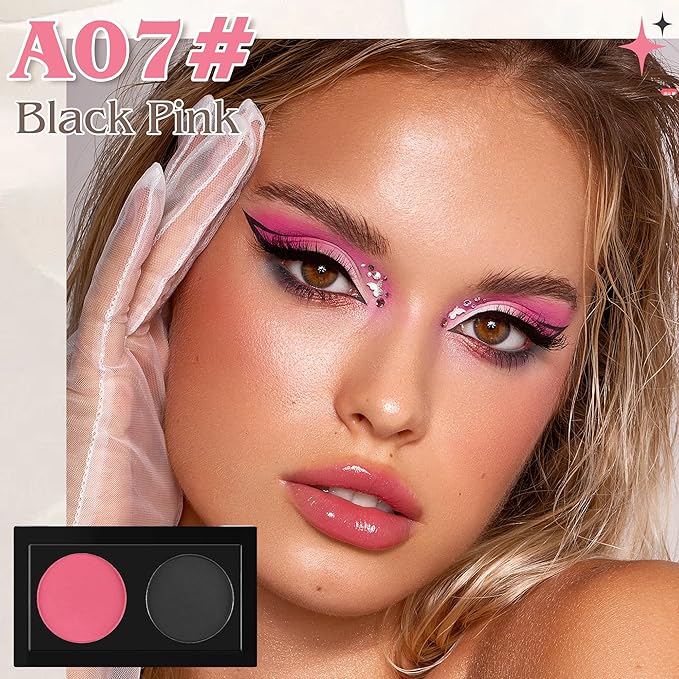 Duo Eye Shadow Powder，Pink&Black Matte Eyeshadow Makeup Palette，Neutral Shades Eyeshadow Palette for Woman Daily Eyes Looks，Highly Pigmented，Smooth, Blendable，sombras de ojos, Cruelty-Free 07