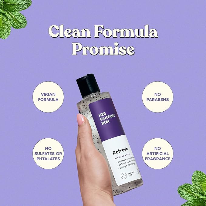 Her Fantasy Box | Refresh pH Balancing Shower Gel - Natural Feminine Hygiene Solution for Gentle Cleansing, Odor Control, and Skin Nourishment - pH-Balanced Formula for All Skin Types (16 oz)