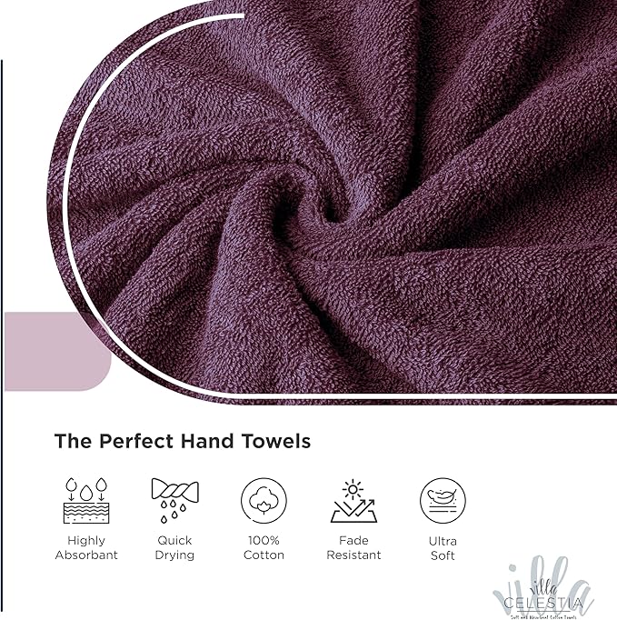 100% Cotton Bath Towel Set of 12-4 Bath Towels, 4 Hand Towels, 4 Wash Cloths, Sustainable, Soft, Highly Absorbent, Combed Cotton 12 Piece Set for Hotels, Spa, Bathroom, Dorm, Burgandy