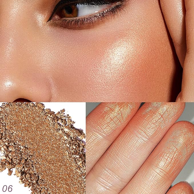 YOUNG VISION Pressed Powder Highlighter, Baked Natural Glow Contour Powder & Face Highlighter, Cruelty Free, Shimmer Highlighting Makeup for Face, Eye, Eyeshadow, Body, Skin (Brown)