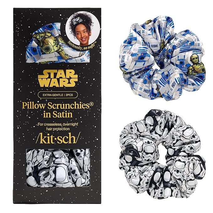 Kitsch x Star Wars R2-D2 & Stormtrooper Scrunchies for Women- Softer Than Silk Scrunchie - No Crease Hair Ties - Perfect For Day And Night Creaseless Hair Accessories for Girls | Ideal Gifts for Women
