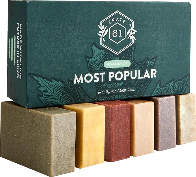 Crate 61, Handmade in Canada, Plant Based Cold Process Natural Bar Soap, With Premium Essential Oils, Dry Skin, Pack of 6 (Most Popular)