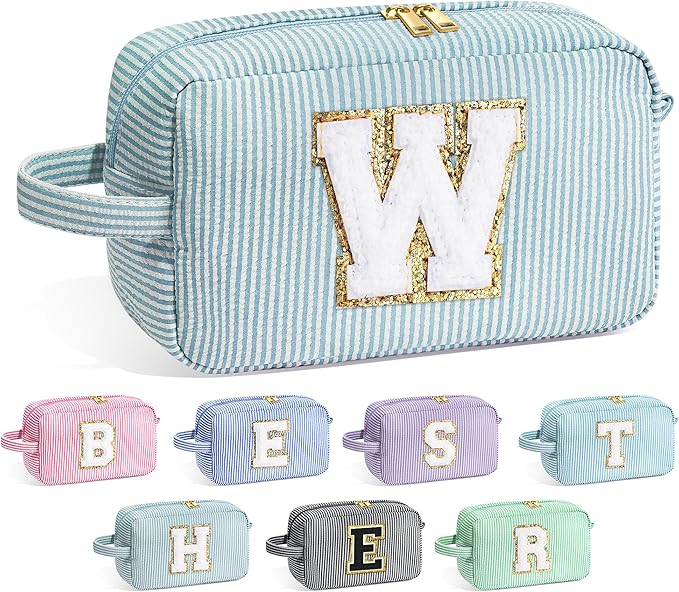 YOOLIFE Travel Makeup Bag - Monogram Initial, Cosmetic Toiletry Bag Pouch, Make Up Case for Her Best Friend, Personalized Gifts