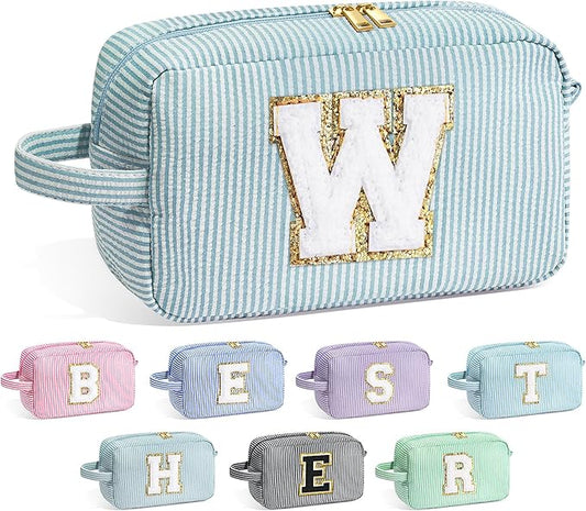 YOOLIFE Travel Makeup Bag - Monogram Initial, Cosmetic Toiletry Bag Pouch, Make Up Case for Her Best Friend, Personalized Gifts