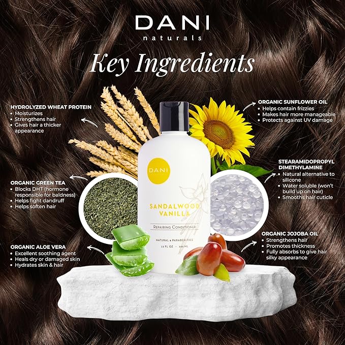 DANI Naturals Conditioner – Sandalwood Vanilla, Strengthening & Thickening for Fuller-Looking Hair, Lightweight & Hydrating, Vegan & Color-Safe, 12 oz