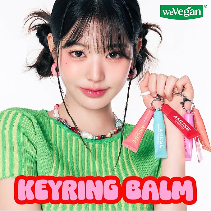 Amuse SEOUL Care Tint Lip Balm Keyring (04 Watermelon) | Hydrating Lip Balm + Keychain, Rice Extract & Multi-Peptide Complex, Clear Glossy Finish | 0.21 oz