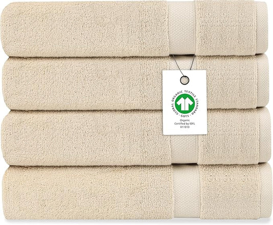 Delara Organic Cotton Luxuriously Plush Bath Sheet Pack of 4 | GOTS & OEKO-TEX Certified | Premium Hotel Quality Towels | Feather Touch Technology|650 GSM Long Staple|Soft, Quick Dry & Ultra-Absorbent