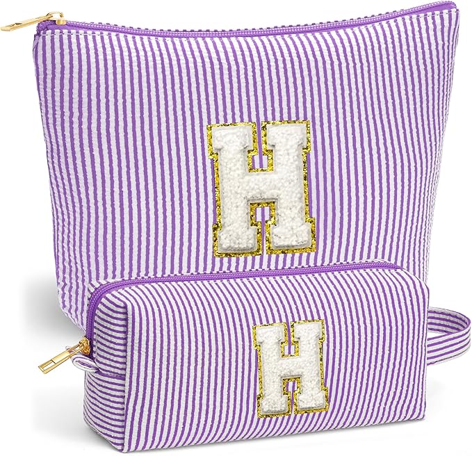 Small Makeup Bag for Purse - Travel Makeup Bag Set, Initial Make up Bag Organizer Makeup Pouch, Purple Preppy Stuff Birthday Gifts for Women Travel Essentials, Purple Letter H