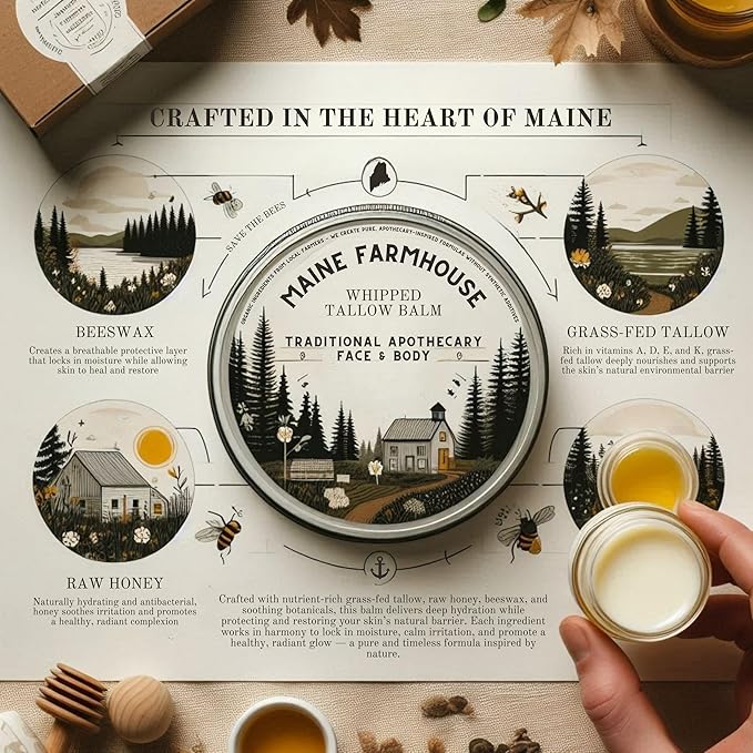 Whipped Beef Tallow for Skin | Unscented Body Butter | Natural Face and Body Moisturizer | Honey, Beeswax and Botanicals | 2 fl oz