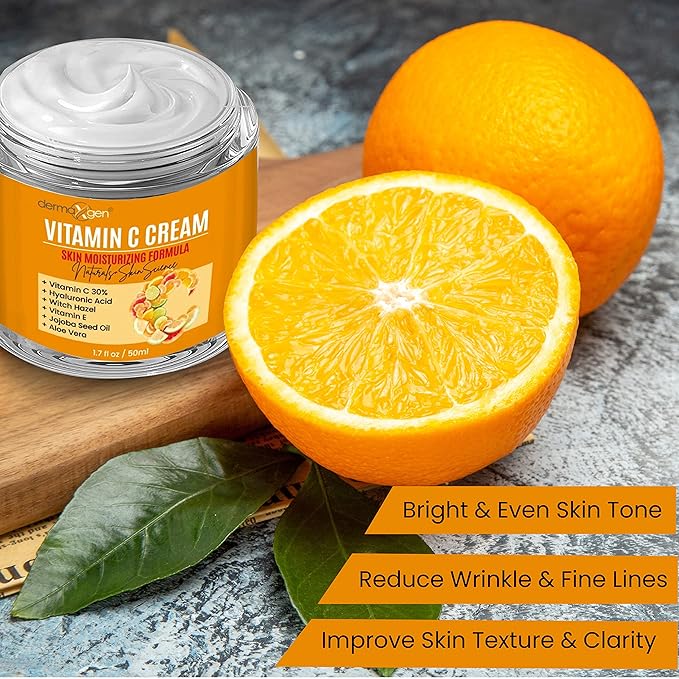 Organic Vitamin C Cream for Face - Deep Hydration Vitamin C Face Moisturizer with Hyaluronic Acid and Vitamins C & E - Anti-Aging Formula to Reduce Wrinkles and Fine Lines - 1.7 Fl Oz