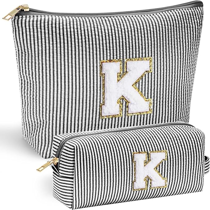 YOOLIFE Gifts for Teen Girls - Personalized Initial Cosmetic Makeup Pouch | Travel Bag | Black