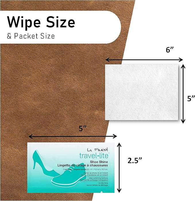 LA Fresh Travel Lite Pre-Moistened Shoe Shine Wipes Pack of 50 Individually Wrapped Streak-Free Cleaning Wipes Perfect For Use On Leather Convenient Size For On The Go
