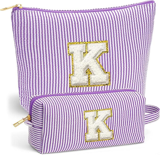 Travel Toiletry Bag Set for Women - Travel Essentials, Initial Travel Makeup Bag Organizer Small Cosmetic Bag for Purse Purple Stuff Gifts for Women Mom Girlfriend Teacher, Purple Letter K