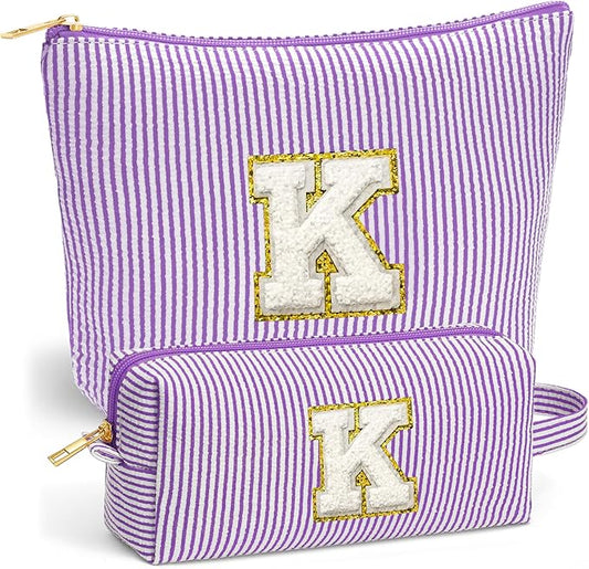 Travel Toiletry Bag Set for Women - Travel Essentials, Initial Travel Makeup Bag Organizer Small Cosmetic Bag for Purse Purple Stuff Gifts for Women Mom Girlfriend Teacher, Purple Letter K