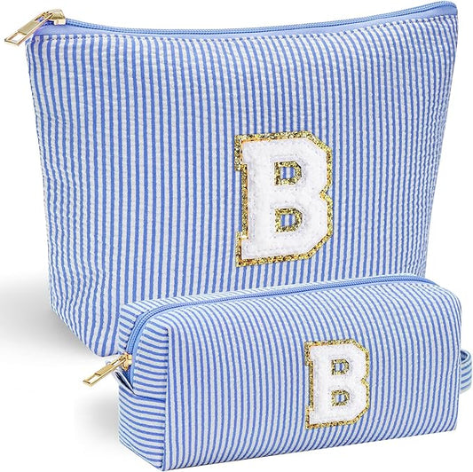 YOOLIFE Teen Girl Gifts Trendy Stuff - Monogram Personalized Makeup Bag | Cosmetic Bag | Travel Toiletry Bag | Gifts for Girls Women Her Mom Bridesmaid Bride Wife Friend Sister Teacher Blue Initial B