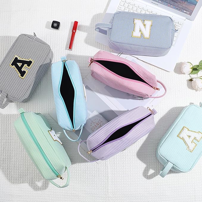 YOOLIFE Makeup Bag - Initial Monogram Cosmetic Bag, Travel Toiletry Pouch, Personalized Makeup Case for Women