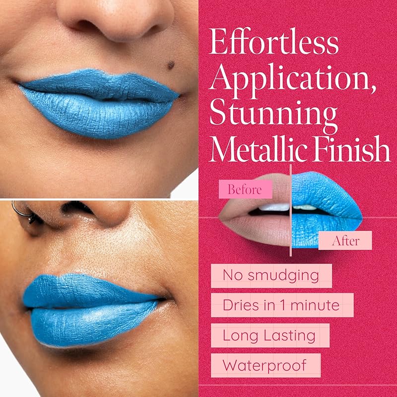 Aromi Bright Blue Metallic Liquid Lipstick | Sparkly, Sky Lip Color with Shimmery Finish, Vegan Makeup, Cruelty-free, Long-lasting (Snow Queen)