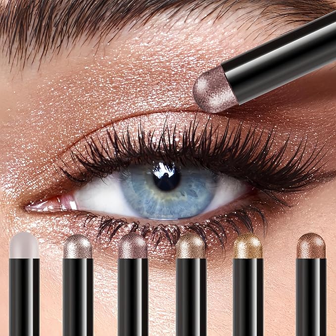 MAEPEOR Eyeshadow Stick Set 6 PCS Highly Pigmented Cream Eyeshadow Pen Waterproof and Long Lasting Shadow Pencil (Set 02)