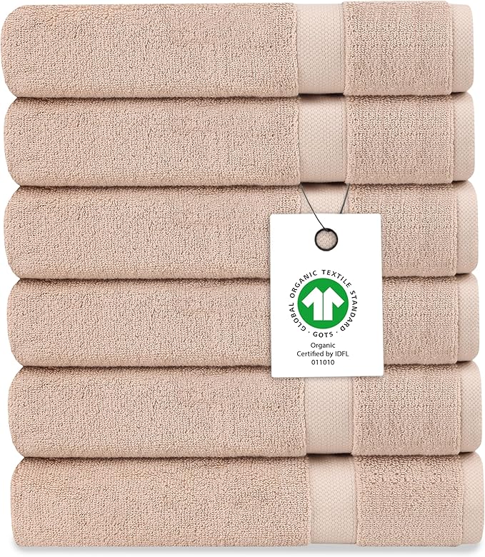 Delara Organic Cotton Luxuriously Plush Washcloths Pack of 6 | GOTS & Oeko-TEX Certified | Premium Quality Face Towels | Feather Touch Technology|650 GSM Long Staple|Soft, Quick Dry & Ultra-Absorbent