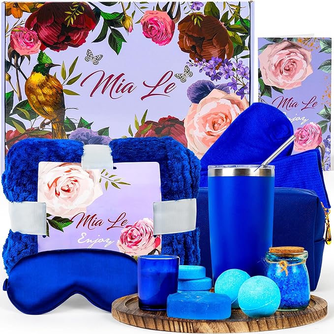 Luxury Spa Gift Basket Set – 16 Pcs Bath Set with Bath Bombs, Body Lotion, Shower Gel & More – Relaxing Gifts for Women & Men – Perfect for Birthday, Christmas, Thank You & Bridal Shower(Royal Blue)