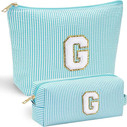 YOOLIFE Birthday Gifts for Women - Personalized Cute Initial Cosmetic Makeup Pouch Make Up Toiletry Bag for Her Mom Teacher Friend Girlfriend Wife Birthday Gifts 21st Birthday Gifts G