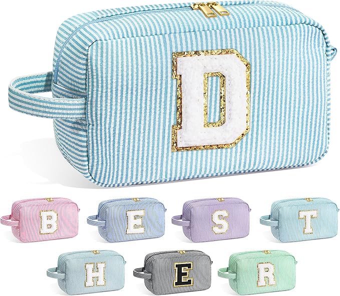 YOOLIFE Gifts for Sister - Sister Gifts, Sisters Gifts from Sister, Sister In Law Gifts, Birthday Gifts for Sister, Personalized Gifts Idea for Women Her, Travel Initial Blue Makeup Bags for Women D